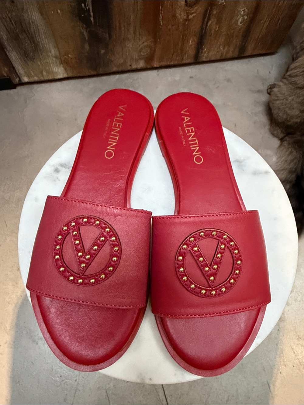 Valentino Red Logo Stud Slide Mules